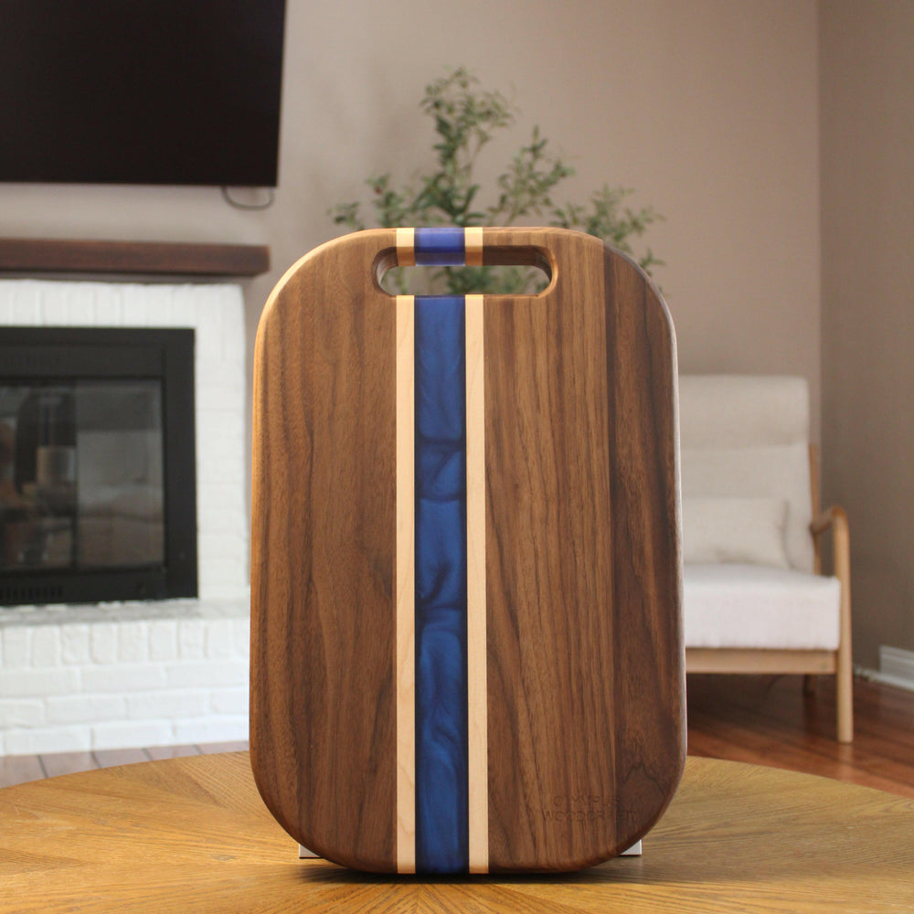 Walnut Epoxy River Charcuterie Board | Deep Sea Blue & Maple Serving Board.