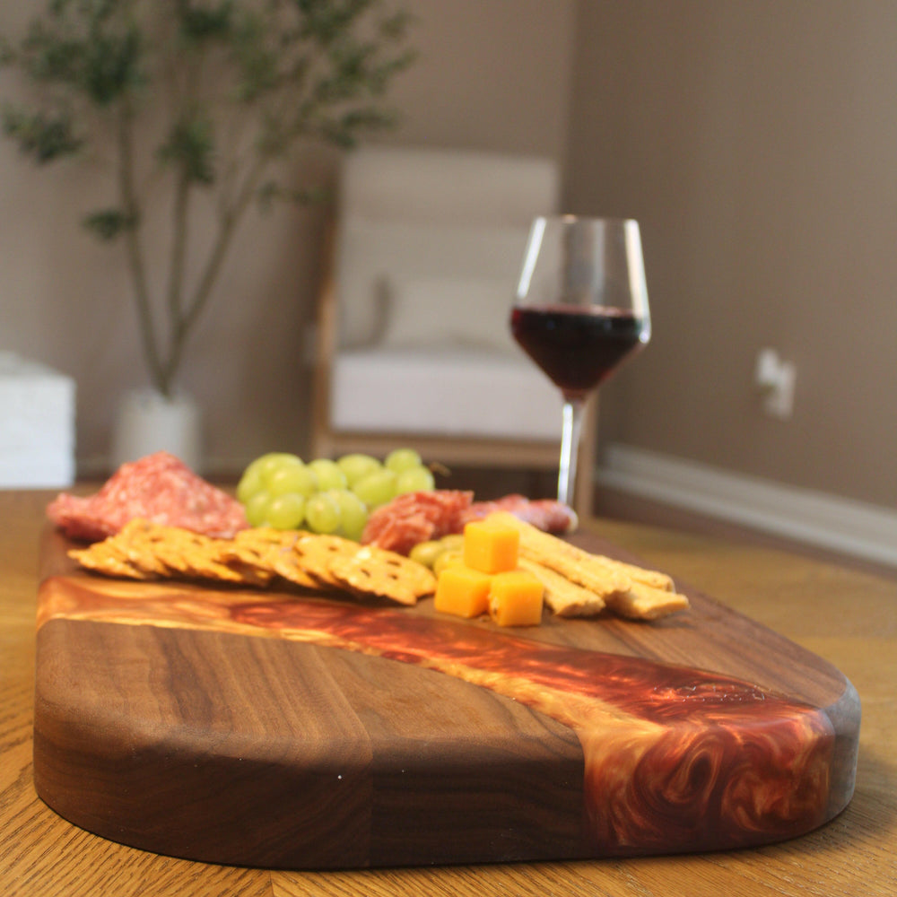 Walnut Board Blood Red Gold River One-of-a-Kind Organic Shape.
