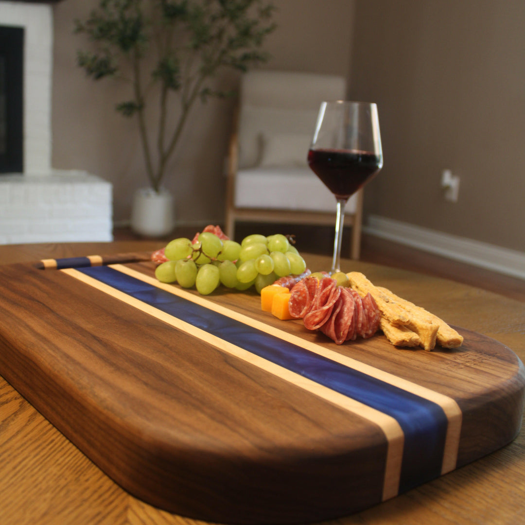 Walnut Epoxy River Charcuterie Board | Deep Sea Blue & Maple Serving Board.