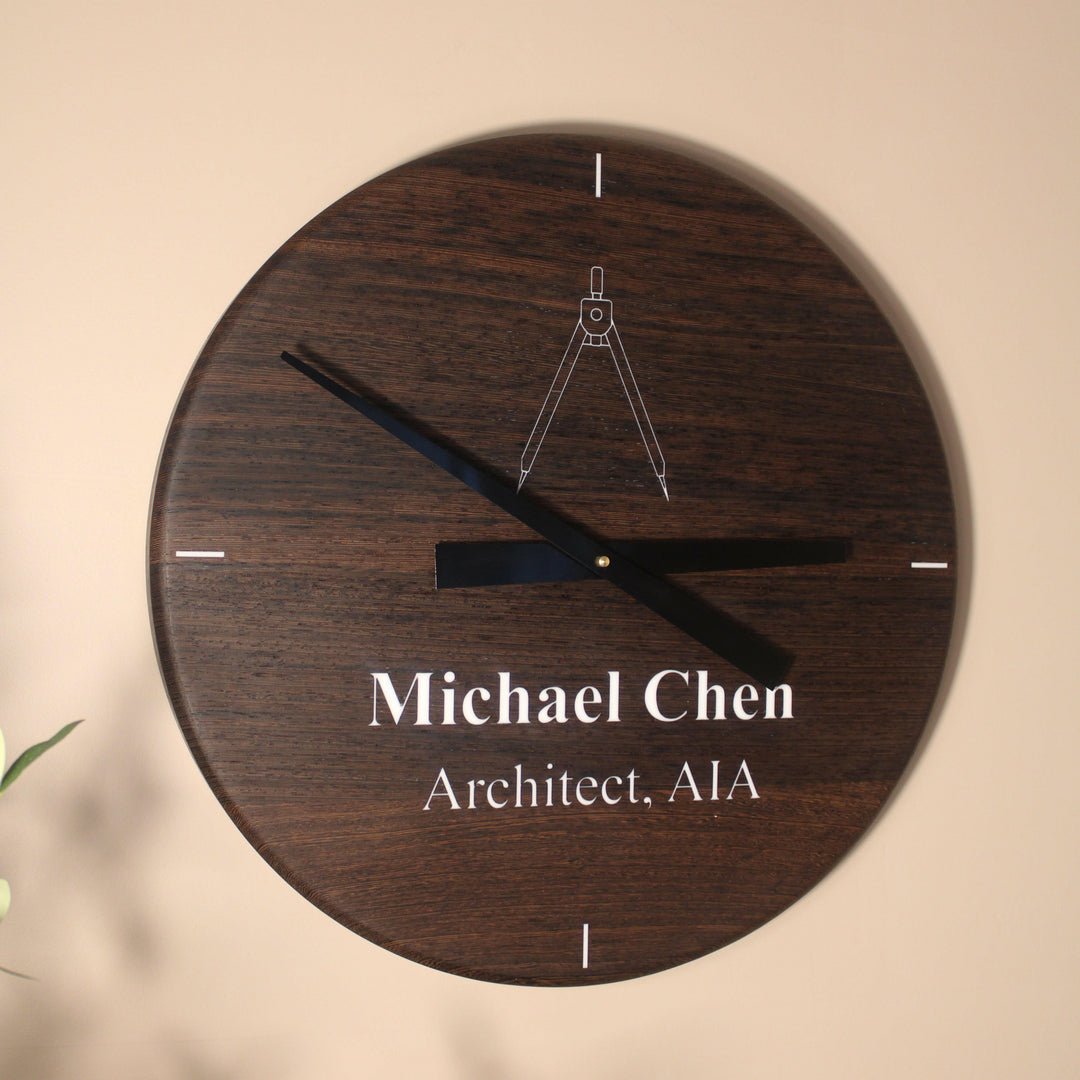 Wenge Architect Wall Clock - Personalized AIA Member Gift.