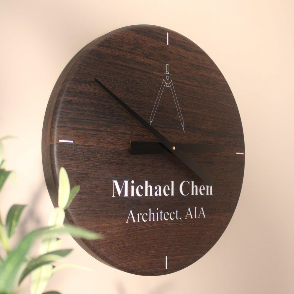 Wenge Architect Wall Clock - Personalized AIA Member Gift.