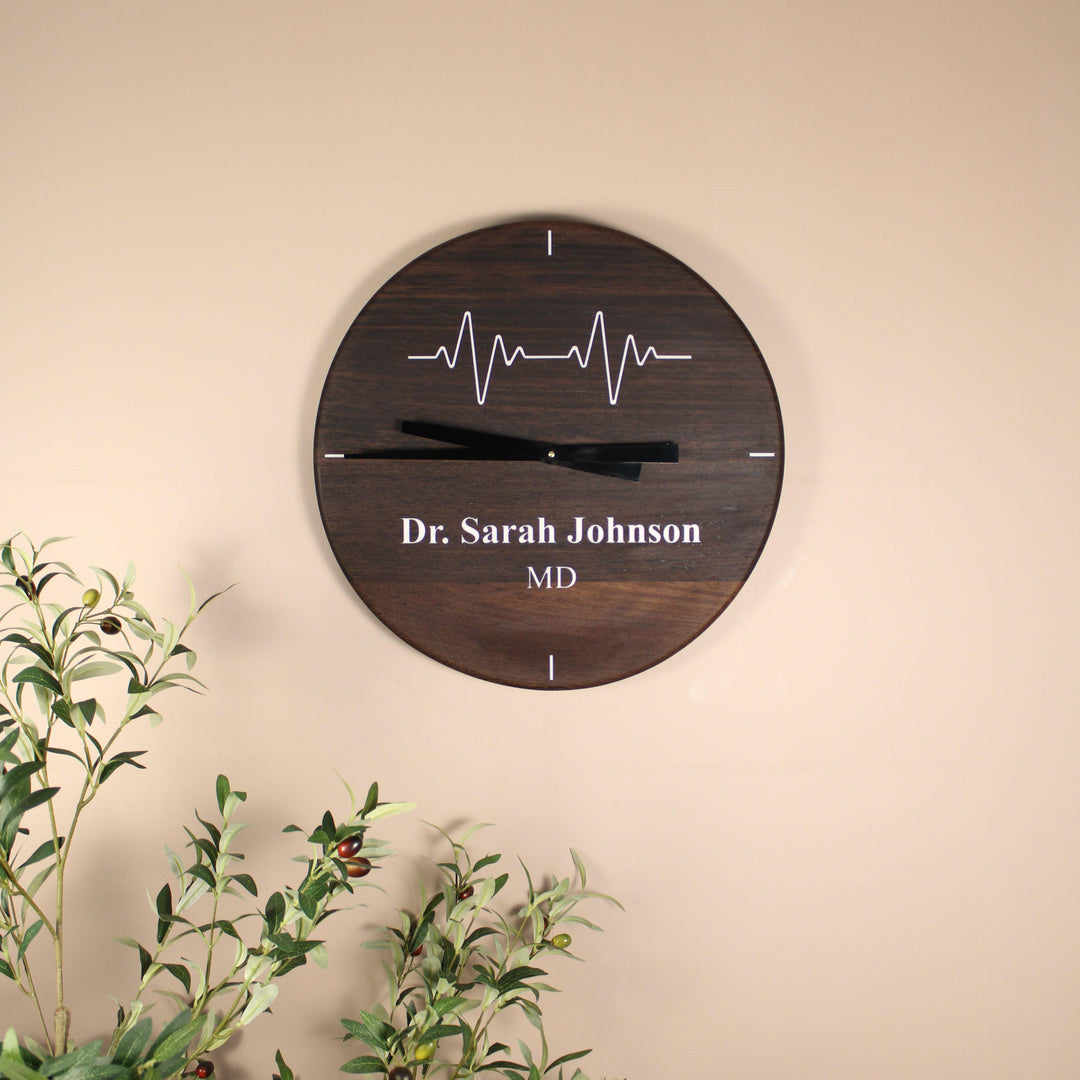 Wenge Physician Wall Clock - Personalized Medical Office Art.