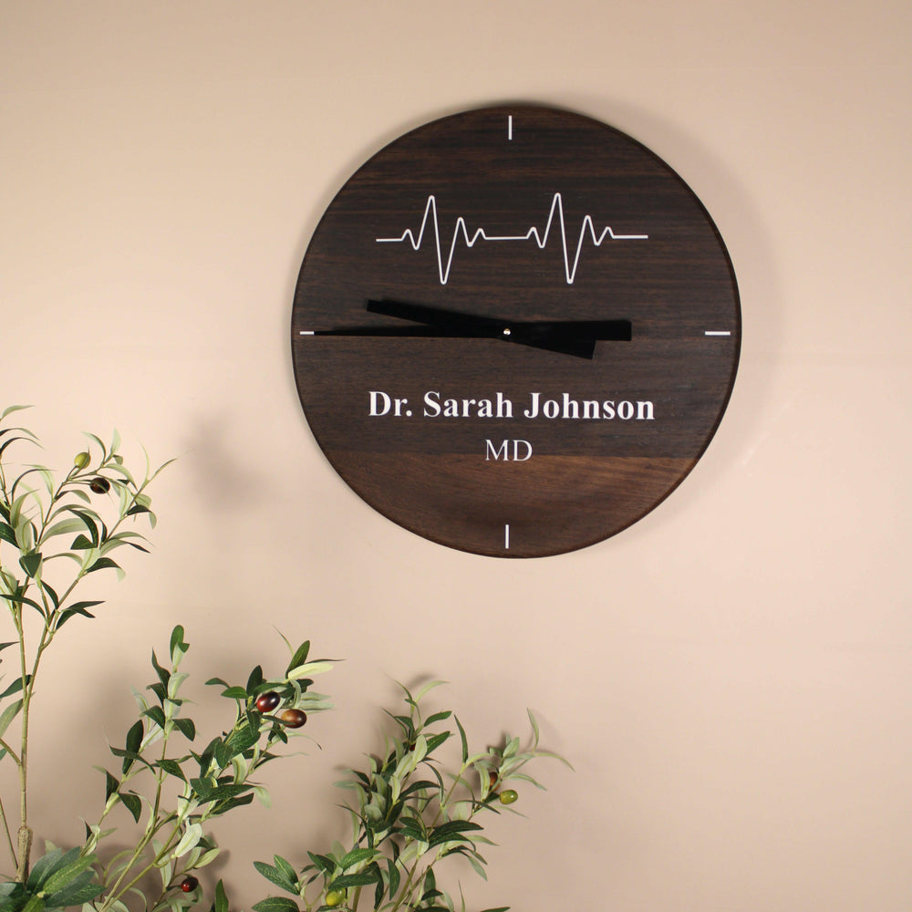 Wenge Physician Wall Clock - Personalized Medical Office Art.